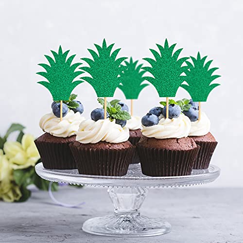 Ercadio 36 Pack Pineapple Cupcake Toppers Green Glitter Donut Cupcake Picks Hawaiian Luau Tropical Summer Aloha Theme Bridal Shower Birthday Party Cake Decorations Supplies #TOP6