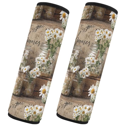 Image of 2 Pack Seatbelt Covers Seat Belt Cover Pad for Adults Boys Girls Car Seat Strap Covers Pads Cushion Universal Shoulder Strap Pad Protector for Backpack Camera Bag 6.5 Inch Vintage Daisy Glass Jars