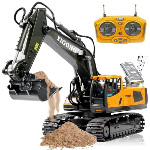 Image of 1:20 Scale New J-C-B Excavator Toy for 6-12 Yr Boys, Best Birthday Gifts for Kids 7 8 9 10 11 Year Old, Rc Construction Toys with Metal Shovel, Lights, Sounds 2.4Ghz, Multi Color