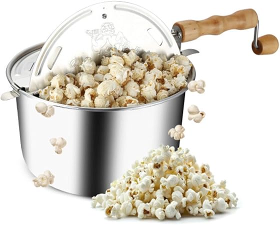 Stovetop Popcorn Maker - 6-Quart Aluminum Popcorn Popper with Hand