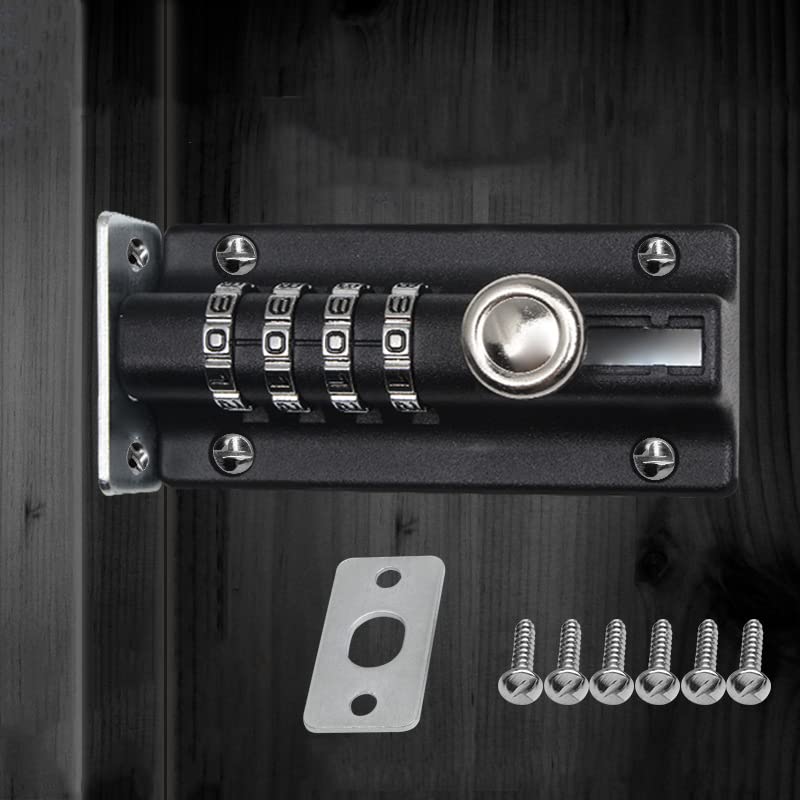WANGCL Combination Locking Bolt 4 Digit Sliding Lockable Padbolt Sliding Heavy Duty 120mm Stainless Steel with Anti-Tamper Screws(Black) - Image 2