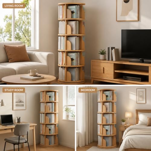 Librería giratoria 360 estantería libros madera estante vertical hogar gran capacidad 8
