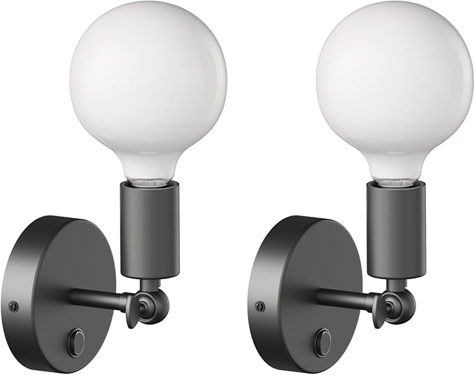 ledscom.de ledscom.de 2 stuks vintage E27 wandlamp FETRO met schakelaar, zwart, draaibaar, incl. E27 lamp (warm wit, 6.191W, 845lm)