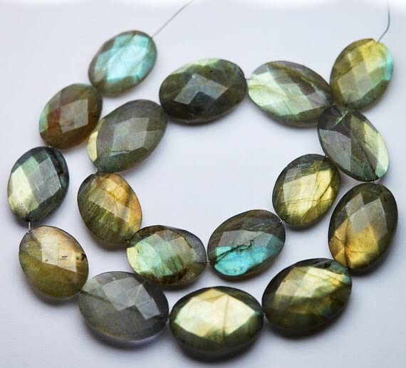 Labradorite jaune et bleue perle ovale facettée 15-18mm pour fil bijou