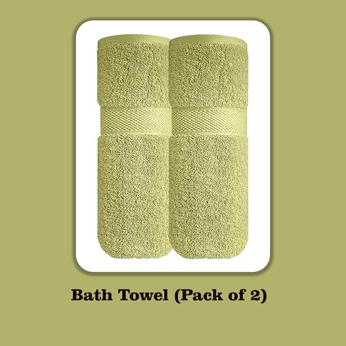 Image of Sulfar 100% Combed Cotton, Quick Drying Highly Absorbent Thick Bathroom Towels, Luxury Bath Towel Set (Pack of 2, 70 X 140 cm) - 600 GSM (Misty Green)