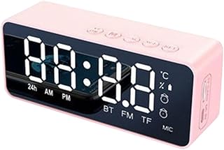 Hanabitx G50 - Altavoz Bluetooth inalámbrico con reloj despertador, mini tarjeta FM, visualización de temperatura, espejo, audio, color rosa, duradero, fácil de usar
