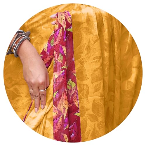 Image of MIRCHI FASHION Saree for Woman Chiffon Geometric and Leaf Printed | Lightweight Daily Regular Use Comfortable Women's Sari with Blouse Piece (Available in 15 Designs)