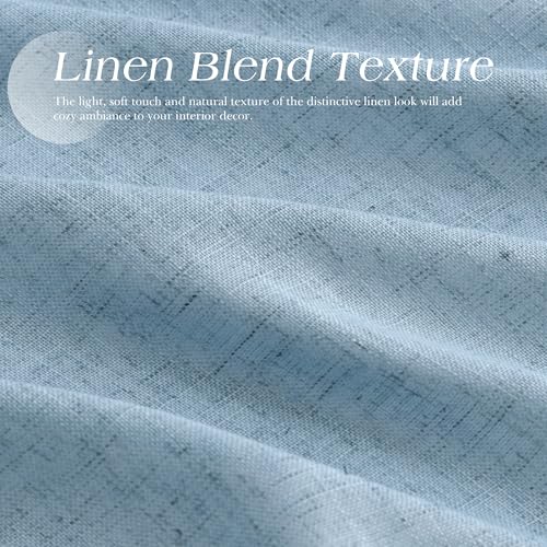 Image of Dusty Blue Linen Curtains 84 Inch Length for Living Room Bedroom 2 Panels Set Grommet Faux Linen Semi Sheer Light Filtering Drapes Dirty Blue Aesthetic Farmhouse Rustic Window Curtain Decor 52X84