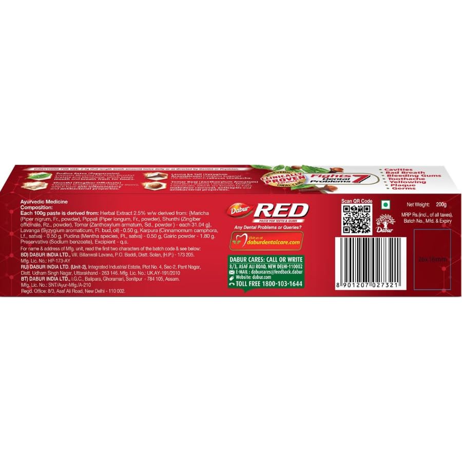 Dabur Red Toothpaste - 200g | Fluoride Free | Helps in Bad Breath Treatment, Cavity Protection, Plaque Removal |For Whole Mouth Health| Power of 13... - Image 7