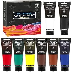 GOTIDEAL Craft Acrylic Paint Set,8 Primary Colors（(120ml,4 oz) Washable | Rich Pigments Non-Toxic, Professional Paint for Pouring on Canvas, Rocks, Ceramic, Fabric, Leather, for Artist, Adults