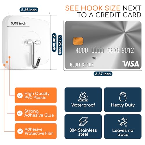 image for GLUIT Adhesive Wall Hooks for Hanging Heavy Duty 22 lbs Hooks for Wall