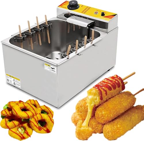 DIUNAOZI Friggitrice Elettrica da 12 Litri, Friggitrice Automatica per Hot Dog,Salsicce,Formaggio,Barbecue, Macchina Multifunzionale per La Produzione di Salsicce e Corn Dog,con 8 Ganci