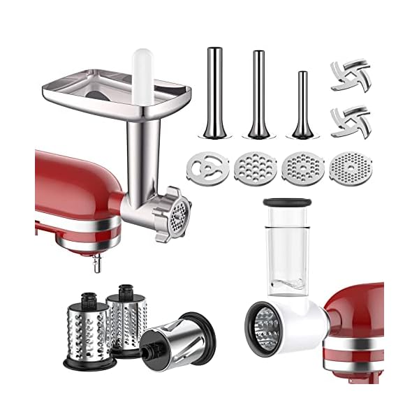 Meat Grinder & Slicer Shredder Attachments for KitchenAid Stand Mixer, Meat Grinder with Sausage Stuffer Tubesand and Slicer shredder Set, For KitchenAid Mixer Accessories