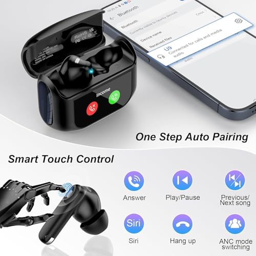 Image of Wireless Earbuds in Ear, Bluetooth 5.4 Headphones Multi-Function Touch Screen with 5 EQ Modes, 48H Ear Buds Bass Stereo, ANC Noise Cancelling /Transparency Mode, IPX7, Ultra-Comfort, Black