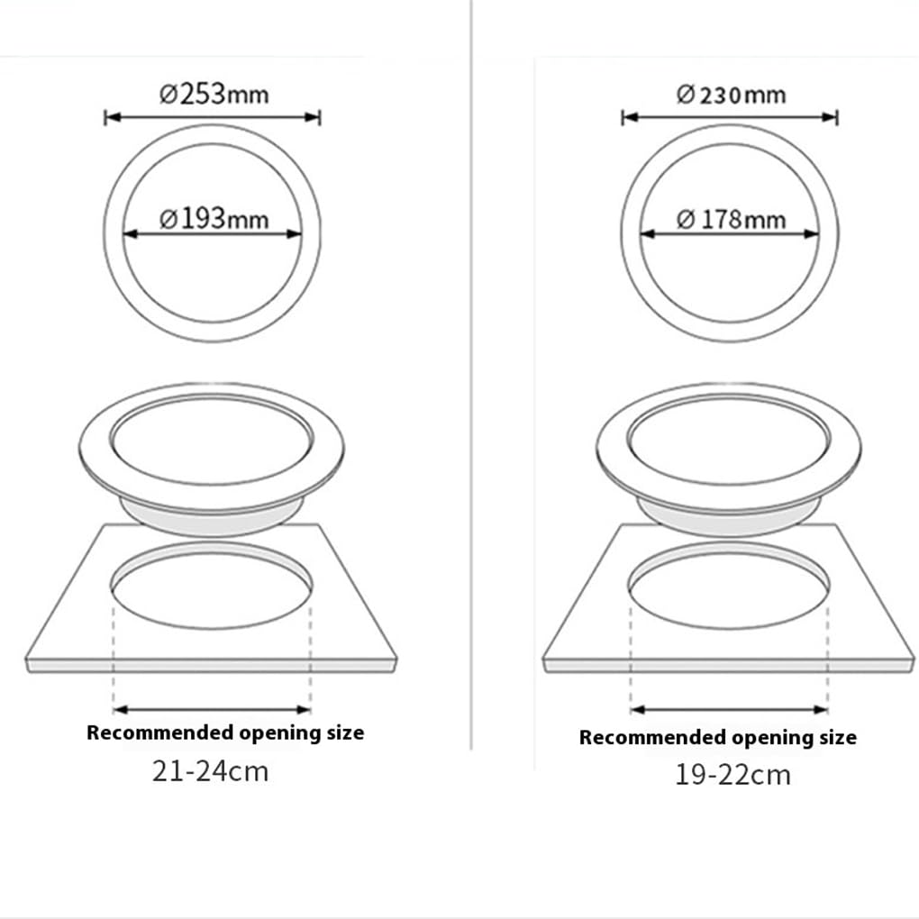 Couvercle de poubelle encastré en acier inoxydable 22-25 cm pour comptoir de cuisine