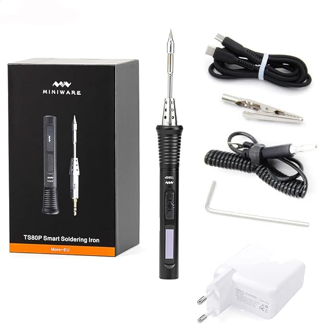 Soldering Iron TS80P Soldering Iron Kit,TOOLSAVING Portable USB Welding Kit,Type-C 30W Fast Heating with B02 Tips,Adjustable Temperature Mini Electrician Original OLED Soldering Kit UK Plug