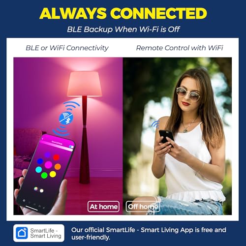 Image of Lightinginside Smart Light Bulbs 100W Equiv., 1350LM 11W Smart Bulb Works with Alexa /Google Home /Smart Life, A19 E26 RGBCW Color Changing, No Hub Required, 2.4G WiFi Bluetooth Bulb, ETL Listed, 6PCS