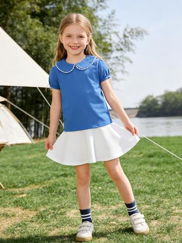 Image of 12M-14Y Toddler Baby Girls Peter Pan Collar Blouse Kids Girl Solid Color Puff Sleeve T-Shirts Casual Tee Tops
