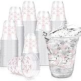 Picture of Yuxung 50 Pcs Pink Bow Snack Cups 12 oz Bow Plastic Cups Lovely Bowknot Tumbler for Birthday Wedding Party Supplies