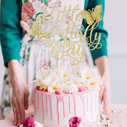 Kaoenla A Little Butterfly Is On Her Way Cake Topper - Pregnancy Announcement, Gender Reveal, Baby Shower, Newborn Welcome, Butterfly Themed Party Decorations (Gold) #TOP3