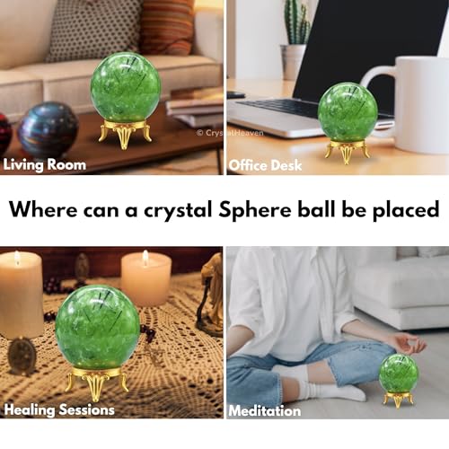 Image of Certified Prehnite Crystal Ball for Meditation - Premium Crystal Vastu Items for Home and Feng Shui Items for Good Luck - Ideal for Pooja Supplies and Spiritual Practices (1.5 inch Inch)