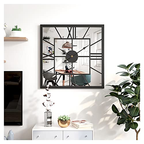 Horloge murale carrée industrielle avec miroir pour grand salon moderne