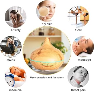 Controlled Room Humidifier, Diffuser Steam Ultrasonic Air Humidifier, Aromatic Room Fragrance 7 Colors Led Light, 550 Ml