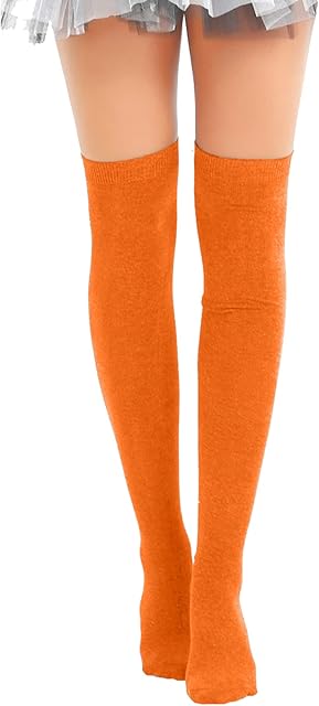 Style Lockers® New Ladies Girls Over The Knee Lon Casual Plain Stiped Microfiber Socks Assorted Colours - Women Thigh High Socks UK Size 4-6 (Orange)