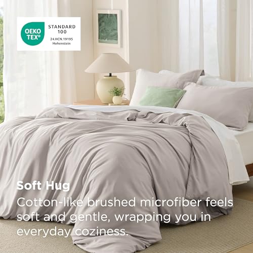 Image of Bedsure Duvet Cover Full Size - Soft Double Brushed Bedding Set for Kids & Adults, Zipper Closure, 3 Pieces, Includes 1 Duvet Cover (80 inchx90 inch) & 2 Pillow Shams, NO Comforter, Taupe