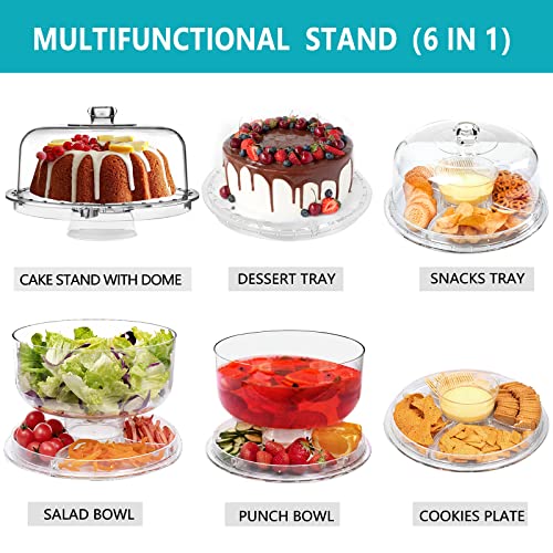 Hblife Acrylic Cake Stand With Dome Cover Multifunctional Serving Cookie Platter Punch Bowl And Cake Plate For Dessert Table Display For Parties (6 Uses) #TOP5