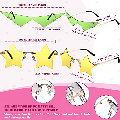 8 Pcs Irregular Sunglasses Set Heart Sunglasses Flame Cloud Butterfly Star Rimless Shape Party Favors (Stylish Style)4