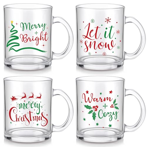Set de 4 tazas de vidrio navideñas Suclain 12 oz miniatura 1
