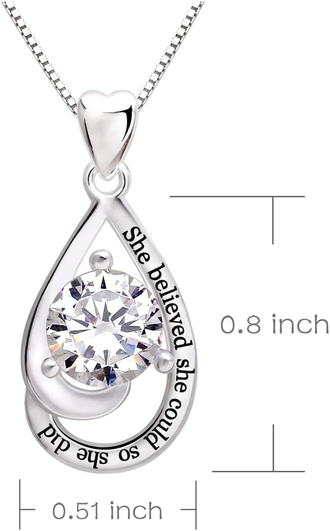 ALOV Jewelry Sterling Silver "She believed she could so she did" Cubic Zirconia Pendant Necklace - Image 3