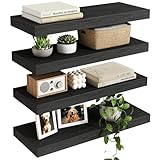 Fixwal Floating Shelves for Wall, Wall Mounted Rustic Wood Shelves for Bathroom, Living Room, Bedroom and Kitchen, Wall Shelves for Storage,Books,Room Decor (Black, Set of 4, 15.8 Inch)