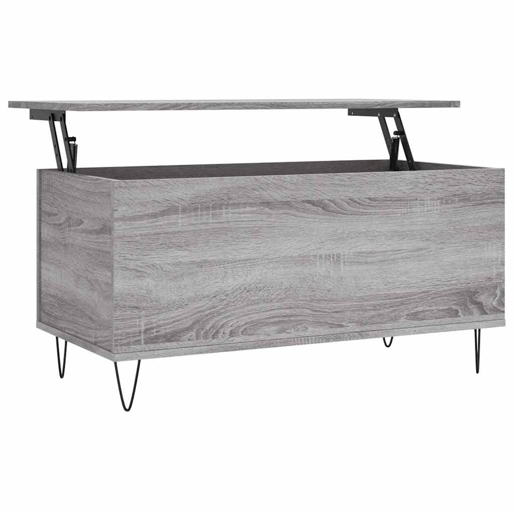 Générique Stolik kawowy Sonoma szary 90x44,5x45 cm Drewno inżynierskie | Podnoszona góra, ukryte przechowywanie, metalowe nóżki, uniwersalne do salonu