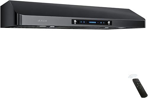 IKTCH Campana extractora negra de 36 pulgadas, 900 CFM, campana de ventilación de cocina de acero inoxidable debajo del gabinete con detección de