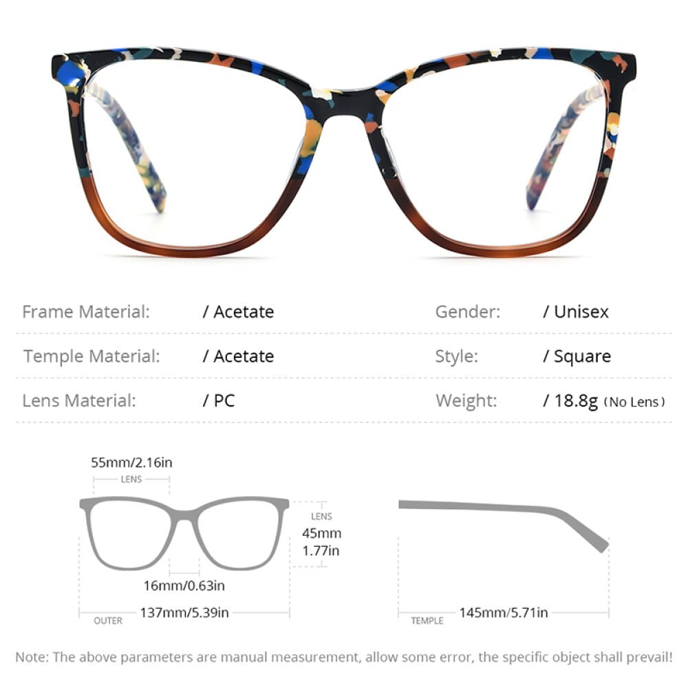 MUTYNE Gafas de acetato multicolor montura gafas cuadradas para mujer gafas