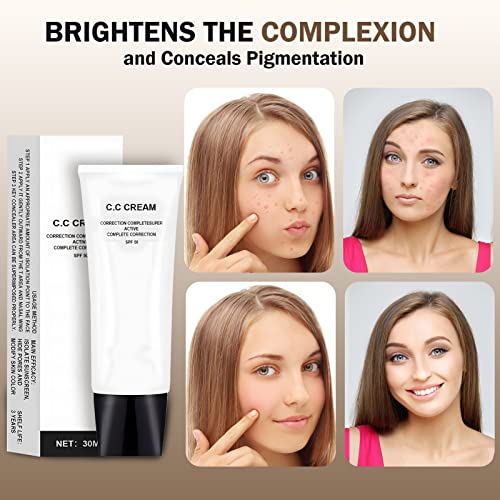 Skin Tone Adjusting Cc Cream Spf 50 Foundation Mature Skin Makeup Primer Moisturizing Face Sunscreen Color Correcting Tinted Moisturizer For Face Concealer Brightening Natural Color 1.05 Oz (2Pcs) #TOP2