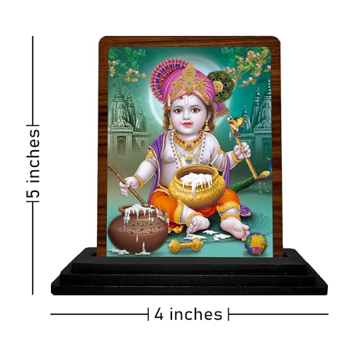 Image of Bal Gopal Wooden Idol - Glossy Finish 7.5x10 cm | Murti for Car Dashboard & Home Temple | Perfect Small Statue for Door Entrance & Puja | Enhance Spaces (bal Gopal)