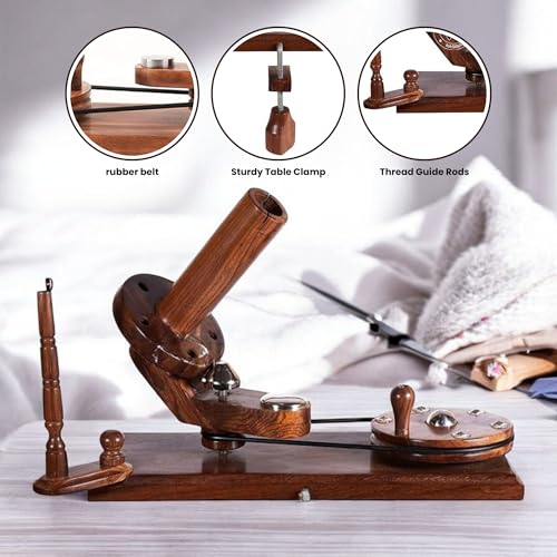 Image of Hind Handicrafts Wooden Yarn Ball Winder for Knitting & Crochet | Handcrafted Rosewood Design | Smooth Center Pull Ball Winder with Anti-Skid Base - Ideal for 1 lb Yarn Balls