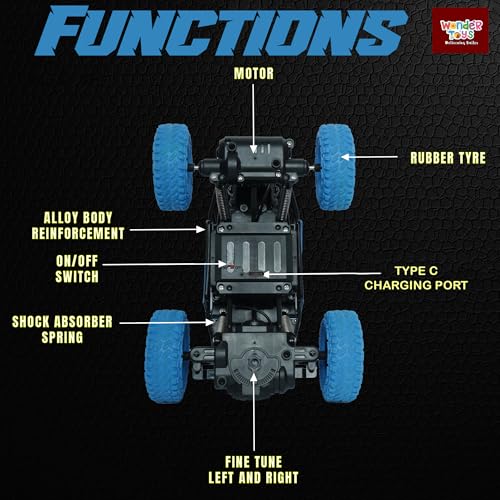 Image of Wonder Remote Control Rock Master /Crawler with Smoke, Monster Car for Kids Monster Truck Rock Climbing Car Toy for Kids | 2.4 GHz Remote with Long Range | C Type Charging | Made in India (Blue)