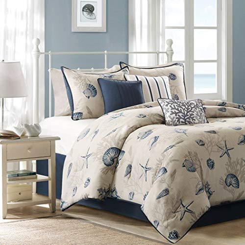 7 Piece Blue Ocean Themed King Comforter Set, Beach Pattern Bedding Sea Shells Starfish Coral Coastal Underwater Sealife… - Image 8