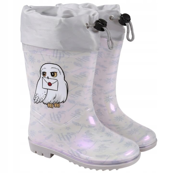 eplusm Botas de agua para niña con diseño de Peppa Pig Barbie y búho Hedwig Harry Potter, Blanco, 25/26 EU Ancho