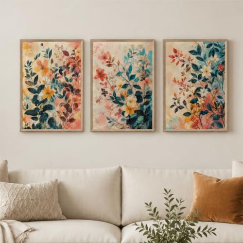 Image of Livin'luxe Set of 3 Abstract Floral Wall Paintings for Living Room Bedroom Hallway Home Decor with Premium Wooden Color Synthetic Frame (13.5 x 19.5 Inch) NM03-60