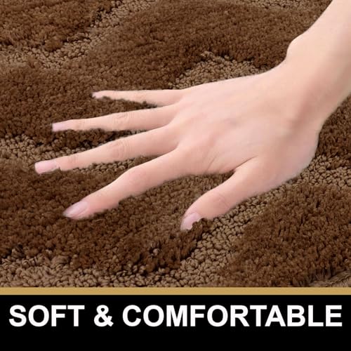 Image of Luxe Home Super Soft Microfiber Bath Mats Non-Slip TPR Backing Scotland Waves Water Soak Bathroom Mat & Door Mats for Home Combo (38x58 cm) - Sea Coffee