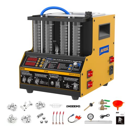 AUTOOL Fuel Injector Cleaner Tester Machine, Ultrasonic Fuel Injection Cleaner with Heating Function 4 Cylinder for GDI, EFI, FSI Fuel Injectors, Digital Display, 3 Cleaning Functions 10 Test Modes