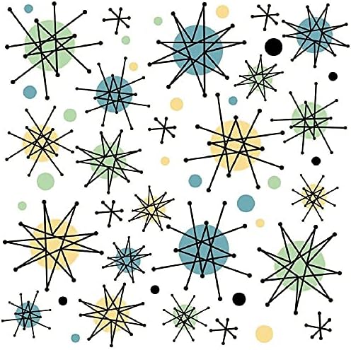 Retro Planet.com - Atomic Starburst Vinyl Stickers, Retro 1950s Peel and Stick Decals (Set of 20), 1.5 to 6 Inches