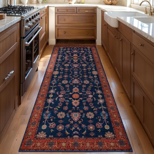 Tangsoo 2x6 Washable Runner Rug Non Slip,Boho Red Blue Hallway Runner Rugs