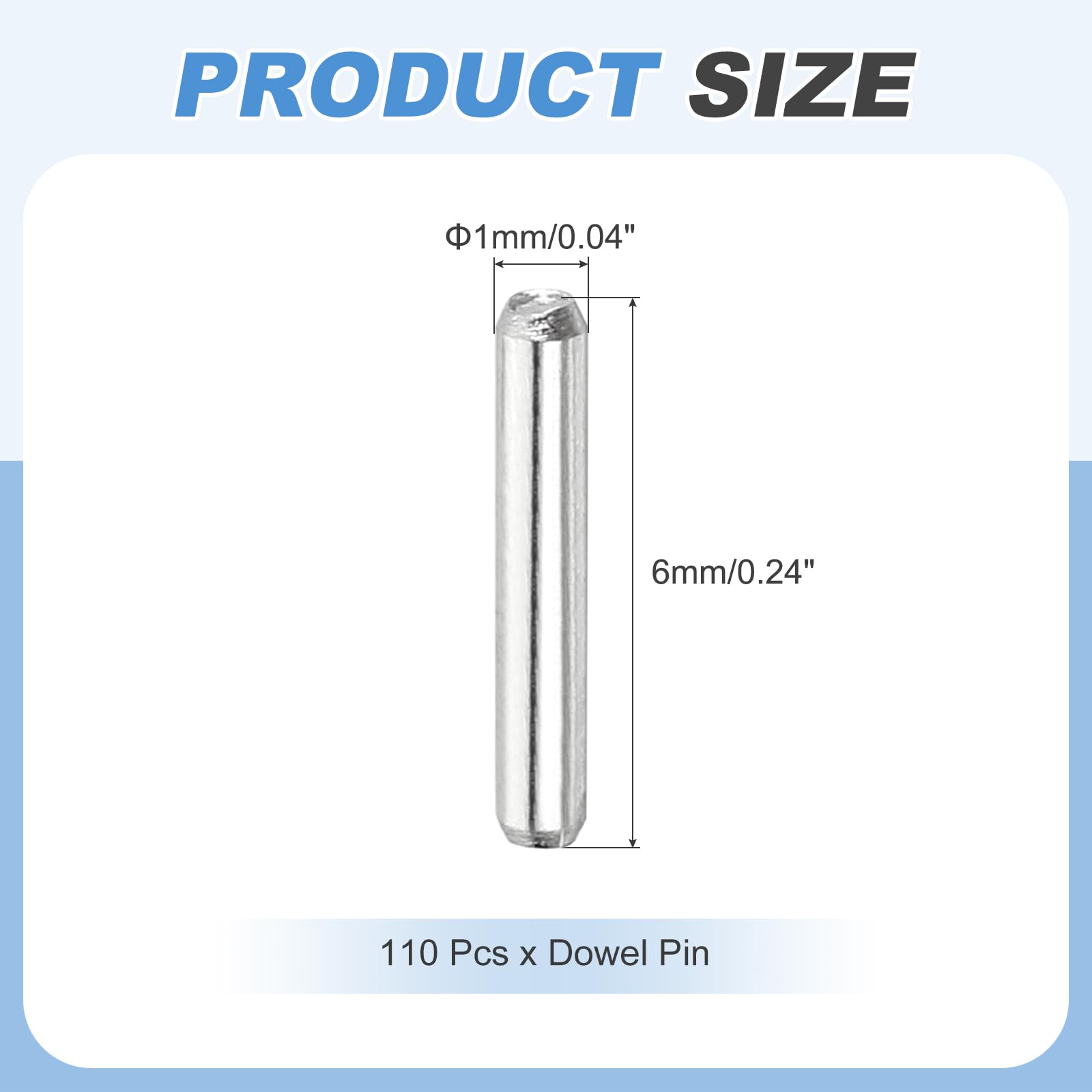 QUARKZMAN 110pz 1mm x 6mm, Cilindrica Perno in 304 Acciaio Inox, Spina Centraggio, Perno di Supporto in Metallo, Perni per Produzione Meccanica Industria Installazione Mobili, Argento