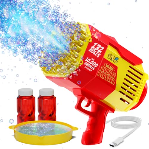 132-Hole Bazooka Bubble Gun Blaster for Kids - Rechargeable Bubbles Blower, Machine, Guns for Kid Ages 4-8, 8-12 Summer Fun Toys - Outdoor Toy Girls 8-10